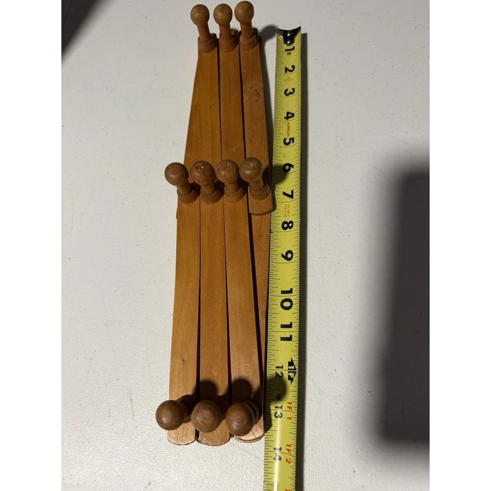 Vintage MCM Wood Rack Expandable Wooden Accordion 10 Peg Wall Cottagecore Coat